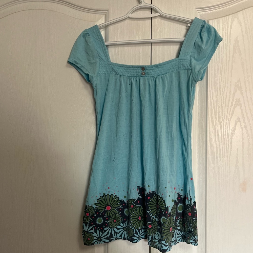 Y2K Blue Floral Short Sleeve Top